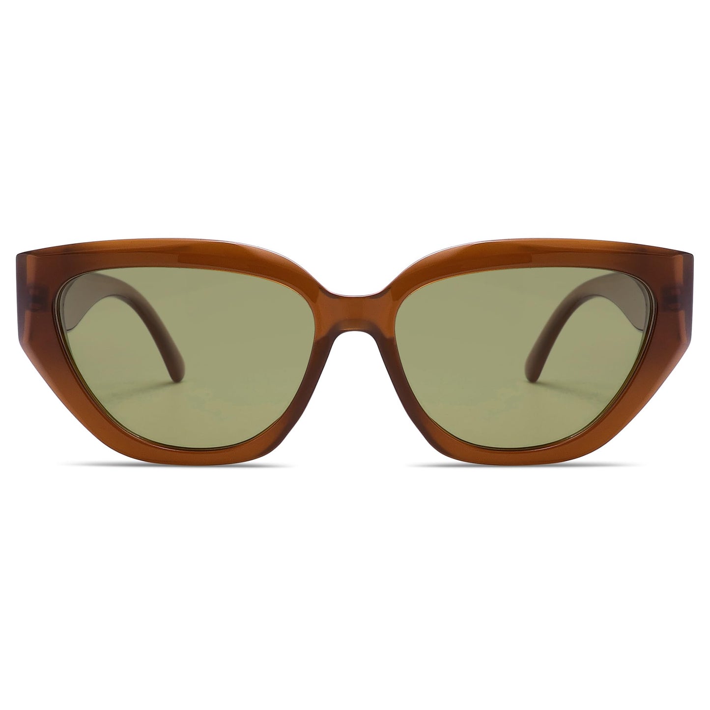 SOJOS Trendy Cute Cat Eye Polarized Sunglasses for Women Fashion Cateye Womens Sunnies SJ2237, Mocha Brown Frame Light Green Lens