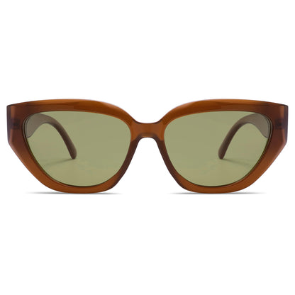 SOJOS Trendy Cute Cat Eye Polarized Sunglasses for Women Fashion Cateye Womens Sunnies SJ2237, Mocha Brown Frame Light Green Lens