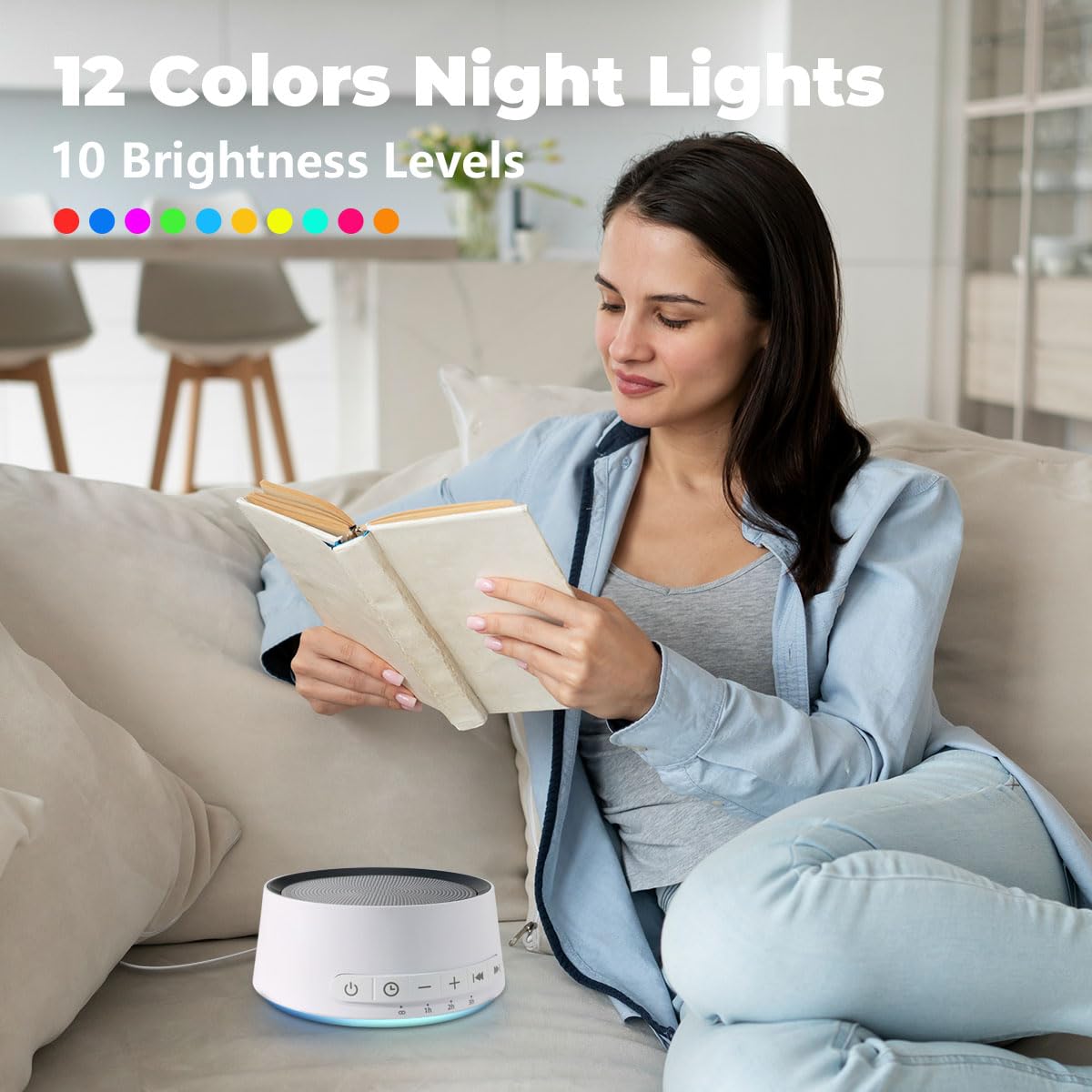 Sound Machine White Noise Machine with 30 Soothing Sounds 12 Colors Night Light Sleep Machine for Baby Kids Adults Brown Nosie Machine with 32 Volume Levels for Office Home Travel