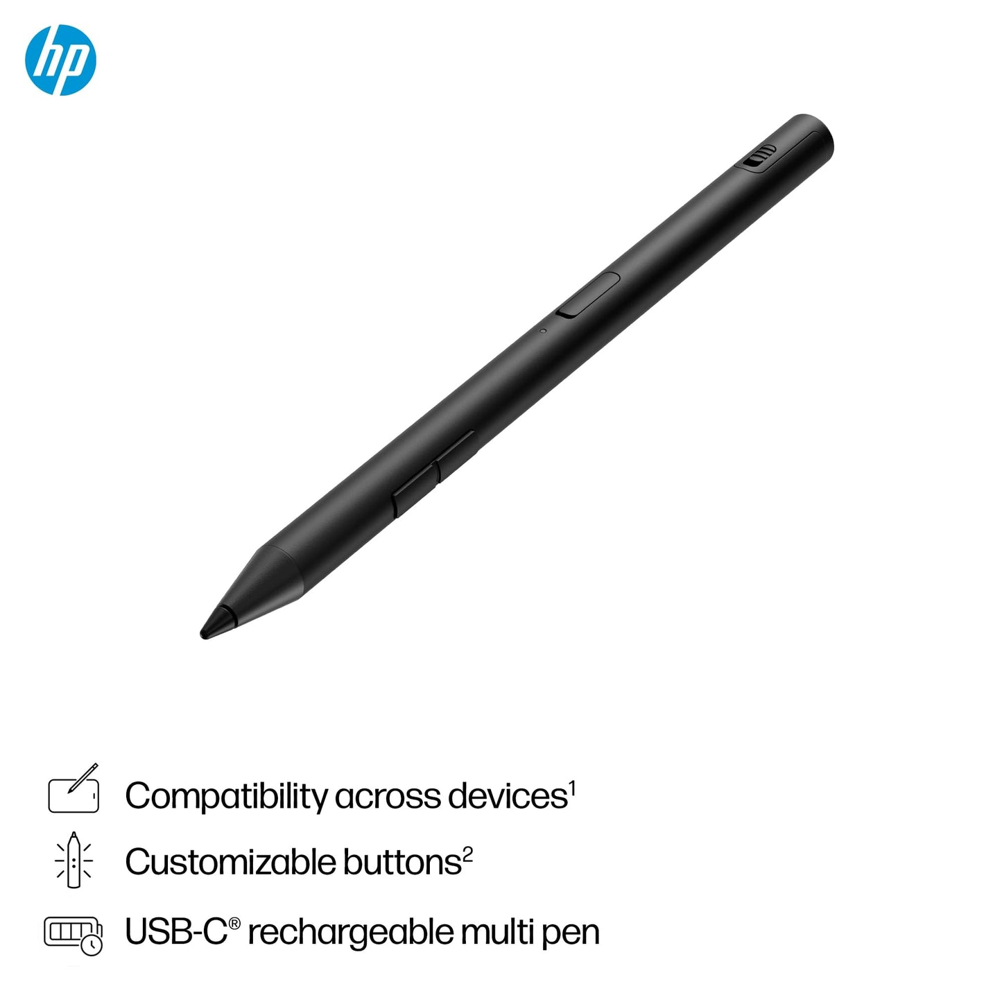 HP 700 Rechargeable Multi Pen | Universal | Built-In Lithium-Ion Battery | USB-C Charging | Up to 25 Days Battery Life | Programmable Buttons | Adjustable Tilt, Pressure | Black