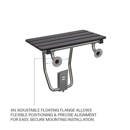 28-inch x 15-inch ADA Folding Wall Mount Bathroom Shower Seat Bench, Black Slatted Phenolic Seat