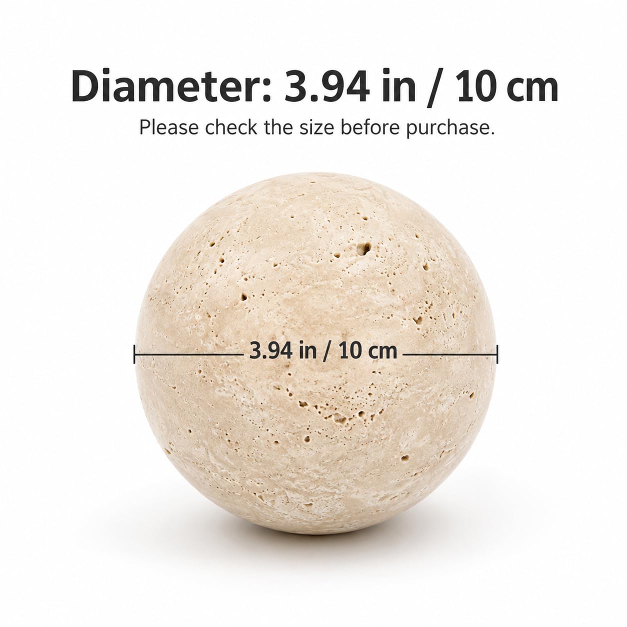 Artisanal Abode Natural Travertine Decorative Sphere, 3.94 Inch Stone Ball Decor, Hand-Polished Beige Orb Accent for Coffee Table, Shelf, Dresser and Living Room