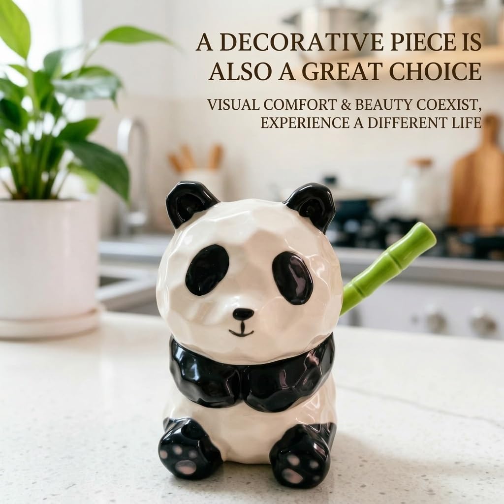 GEGIFTT Ceramic Salt Cellar with Lid and Spoon, Panda Salt & Spice Holder - Large Capacity for Countertop, High-Fired Glazed & Easy Clean, Cute Kitchen Decor, Housewarming Gift, Unique Gift for Cooks