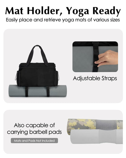 Small Gym Bag, Mini Gym Bag for Women with Yoga Mat Holder and Wet Compartment, Cute Small Yoga Mat Bag with Water Bottle Pocket for Workout Dance, Black