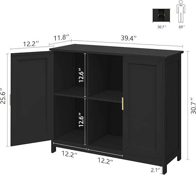 TaoHFE Black Buffet Cabinet, Modern Narrow Sideboard Buffet Cabinet Wooden Side