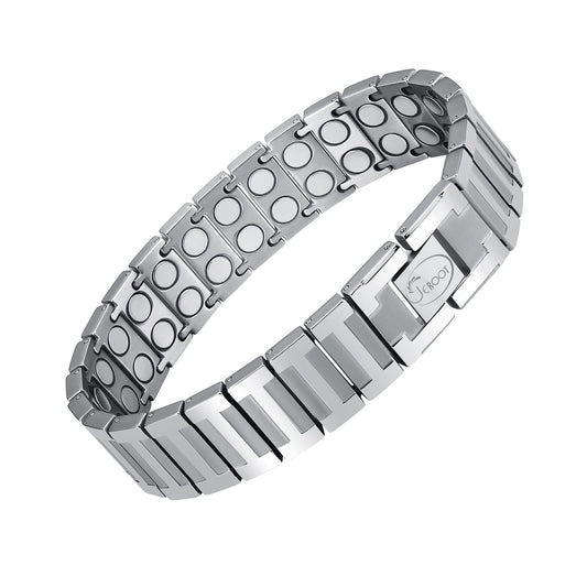 JEROOT Magnetic Bracelets for Men, Pure Titanium Bracelet (4000Gauss Per Magnet), Men's Bracelet Lymphatic Jewelry Gifts (Sliver)
