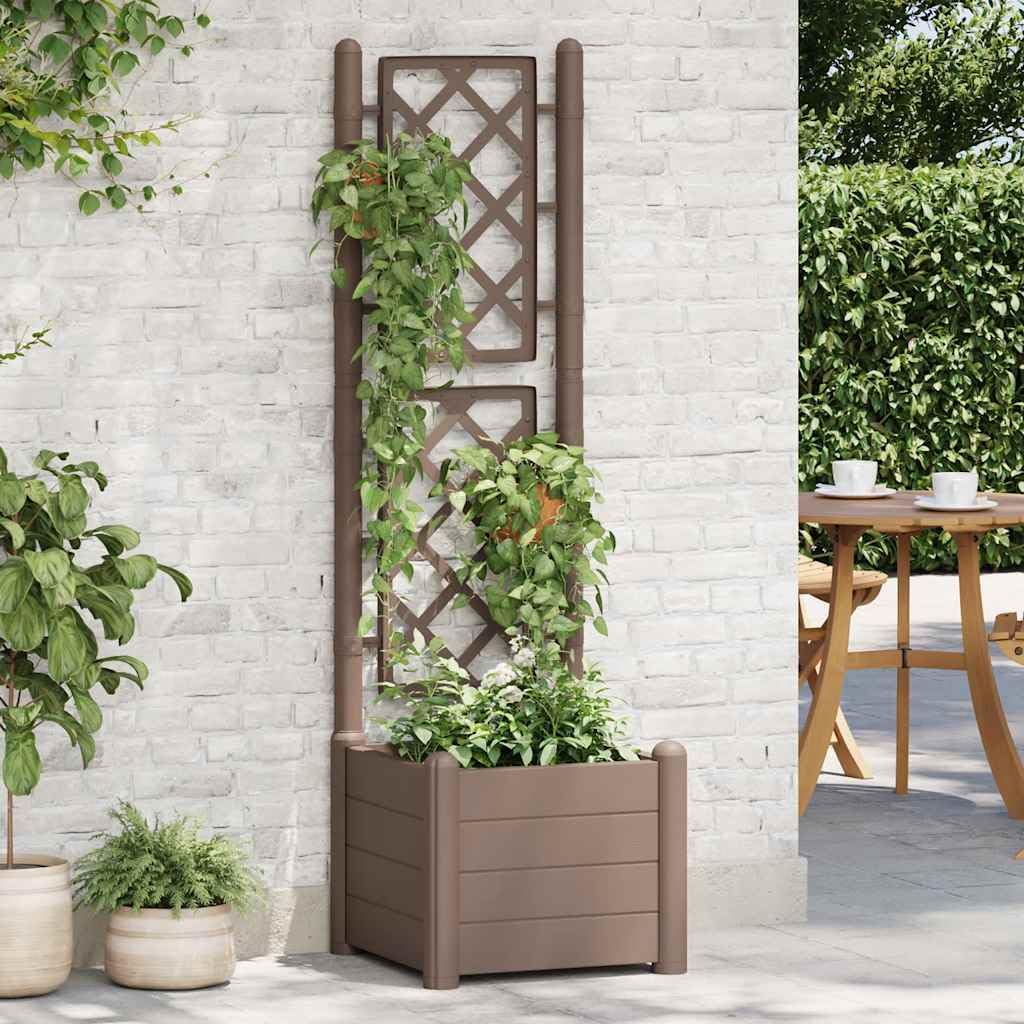 Qnhdfrt Large Planter Box with Trellis, Square Raised Garden Bed for Vegetables Flowers Plants, Mocha Brown Elevated Planter Box Outdoor Indoor, Durable Polypropylene for Patio Balcony Garden