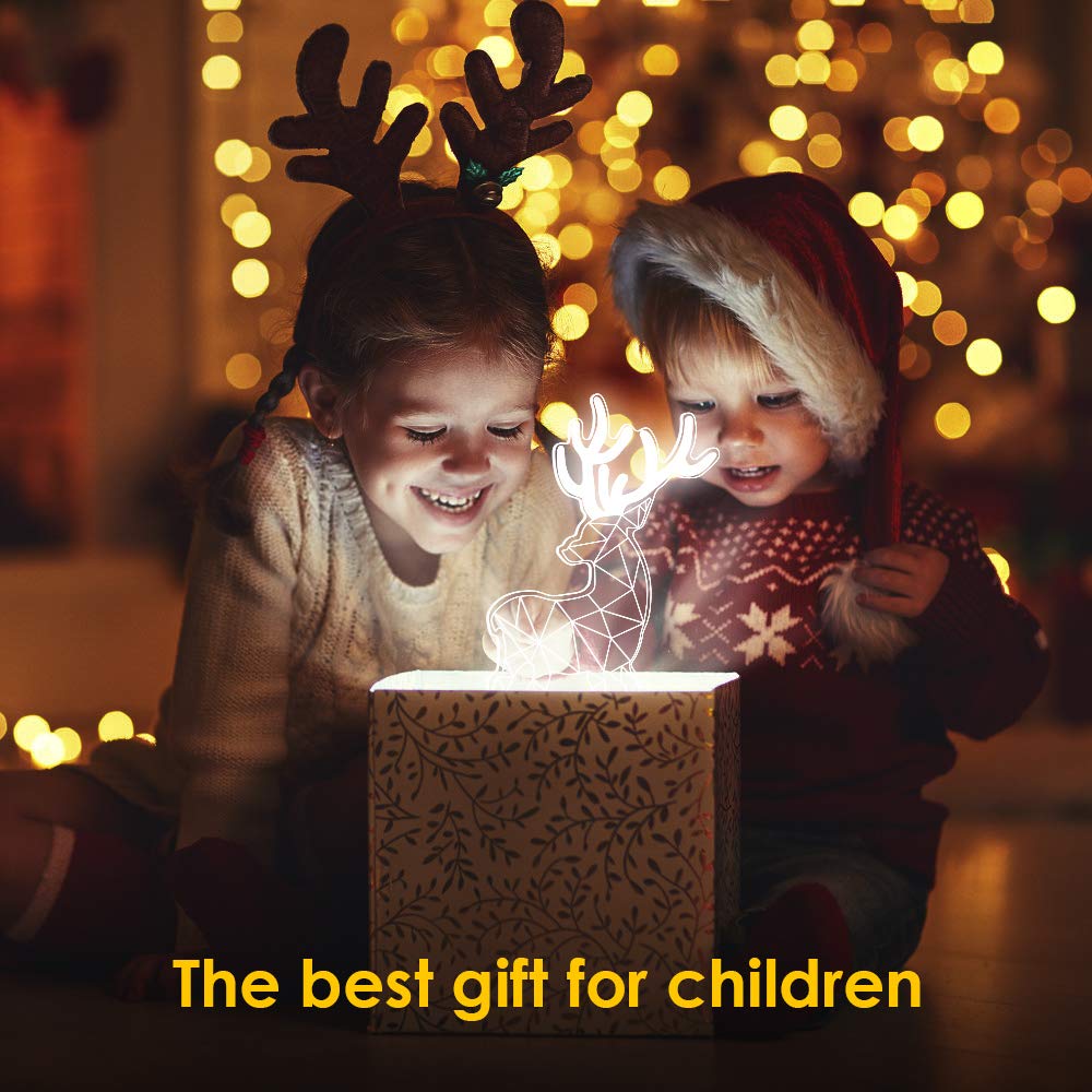 3D Illusion Toys Night Lightfor Kids, AKIVIDA 3D Christmas Deer Light Three Pattern Decor Lamp Best Gifts for Boys Girls on Birthday Graduation Festival Halloween Christmas