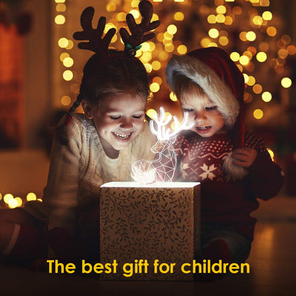 3D Illusion Toys Night Lightfor Kids, AKIVIDA 3D Christmas Deer Light Three Pattern Decor Lamp Best Gifts for Boys Girls on Birthday Graduation Festival Halloween Christmas