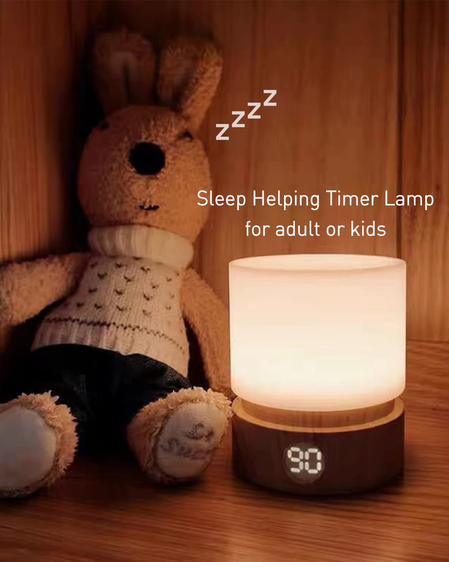 Smilodon Timer Night Light,Dimmable LED Bedside Lamp,Night Light Kids and Baby Nursery,Woodgrain,Sleep Aids Light,Rechargeable,Battery Operated