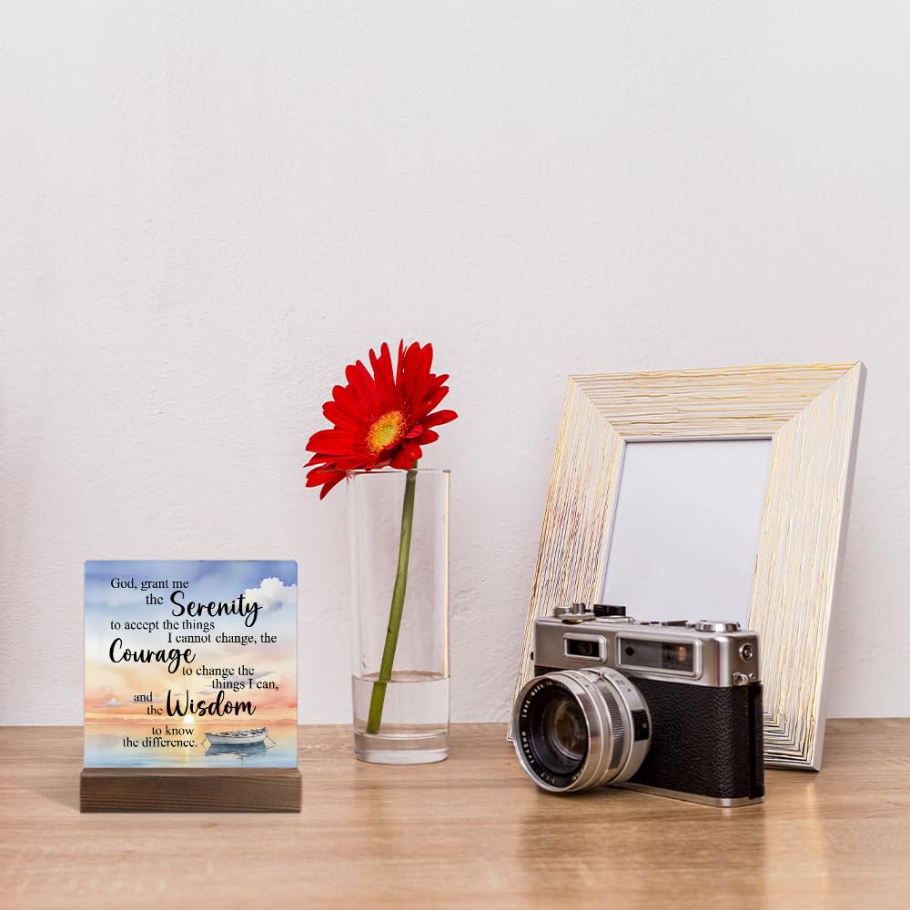 Juogg God Grant Me The Serenity Acrylic Sign with Wooden Stand, Funny Serenity Prayer Gifts for Women Men, Sobriety Gifts for Friends, Recovery Gifts Mental Health Gifts for Women Coworker Sister