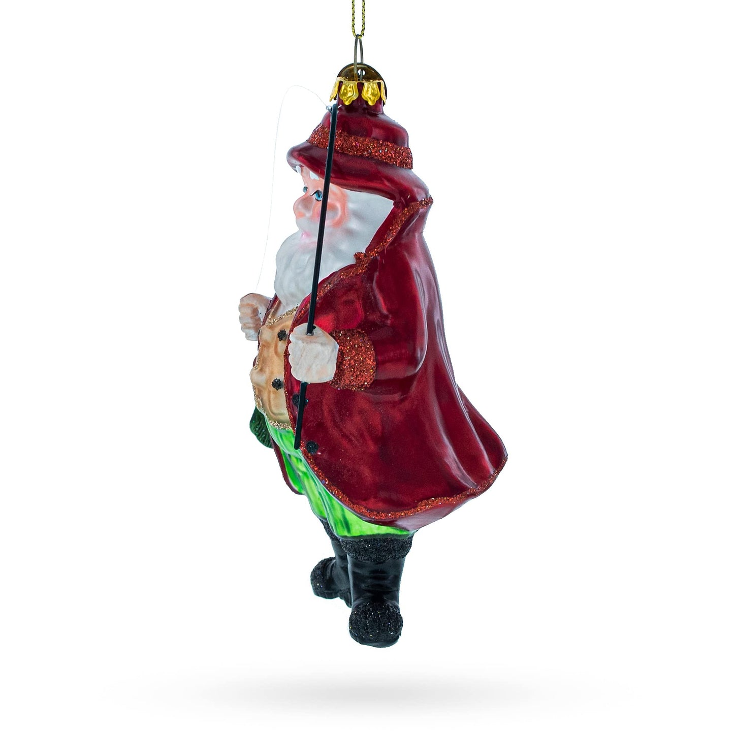 Angler Santa with Catch of the Day Glass Christmas Ornament