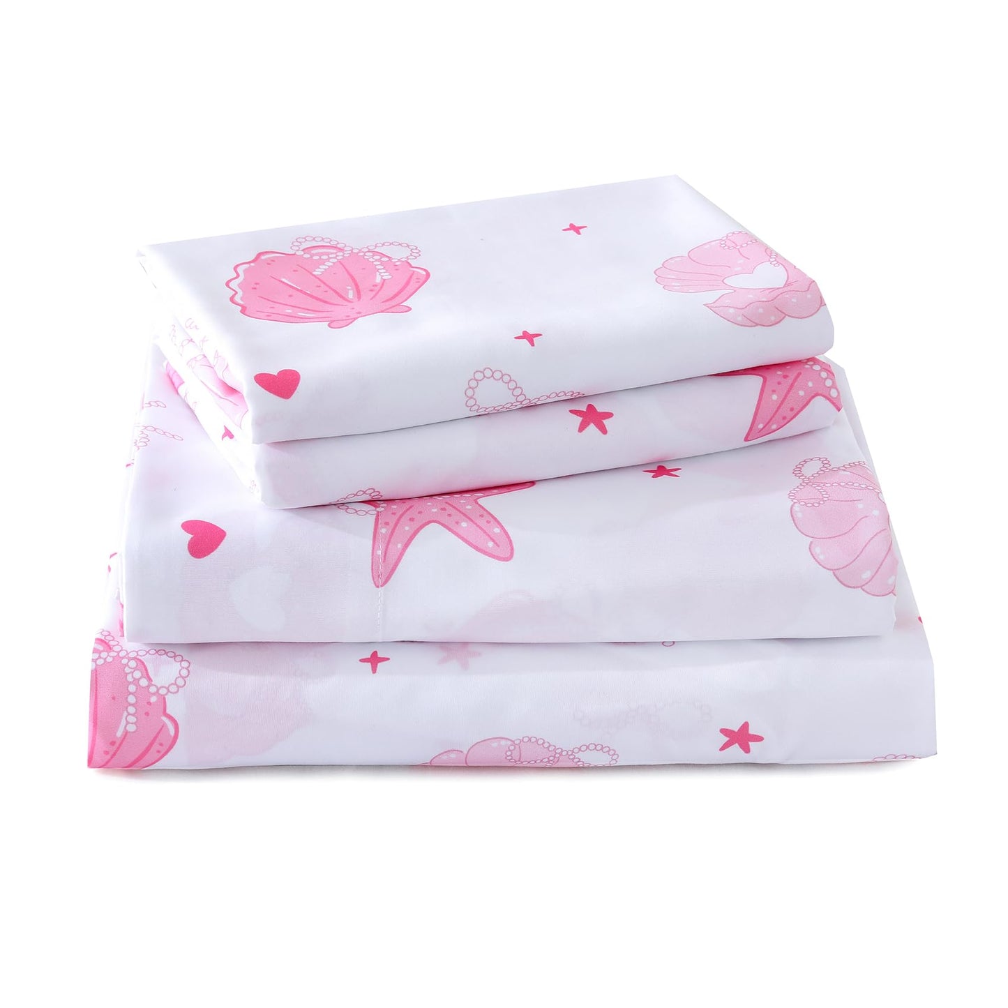 Yibeizi Pink Full Size Sheet Sets Kids Beach Bedding Coastal Bed Sheets for Girls Ocean Print Bedsheets Microfiber Deep Pocket Beachy Patterned Bed Sheet & Pillowcase Sets 4 Pieces