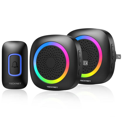 TECKNET Plug-in Wireless Doorbell with RGB Lighting & 1300 Feet Range,IP66 Waterproof Doorbell for Home/Classroom/Office/Business,60 Chimes,5-Level Volume,4.5-Year Battery Life(White)
