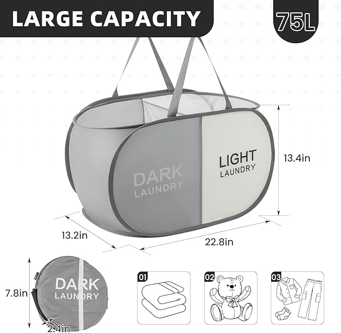 TECHMILLY Collapsible Laundry Basket Durable Pop Up Hamper
