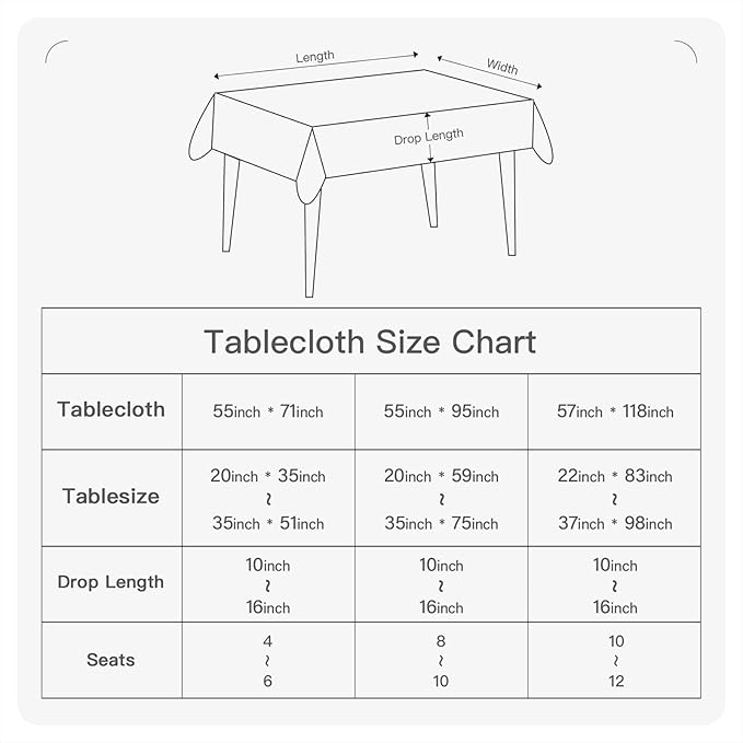 BALCONY & FALCON Rectangular Table Cloth Water Resistant Washable Double-Sided