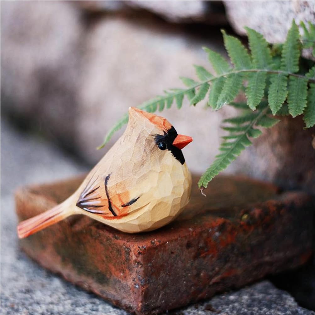 ShaoAngDuoMi Hand-Carved Wooden Northern Cardinal Figurines, 3.7" Cardinal Bird Pair (Red & Brown), Romantic Bird Decor for Home, Meaningful Gift for Bird Lovers