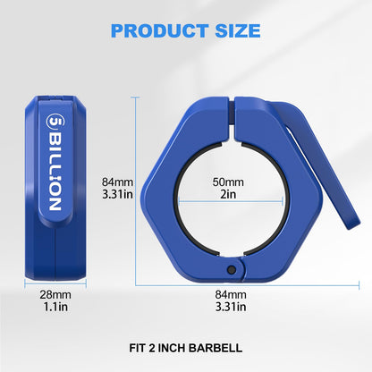 Olympic Barbell Clamps 2 inch Barbell Clips (Pair) Barbell Collars for Secure Weightlifting Quick Release Weight Clips for Bars with Anti-Slip TPR Lining at Home or Gym Clips (Blue)