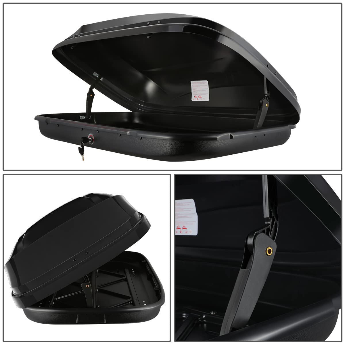 DNA Motoring Rooftop Cargo Box Carrier Lockable Heavy Duty Car Top Storage Case, Capacity 110 Lbs, 53" L x 34" W x 15" H, 11 17 Cubic Ft.(Glossy Black), PT-ZTL-8166-GSBK