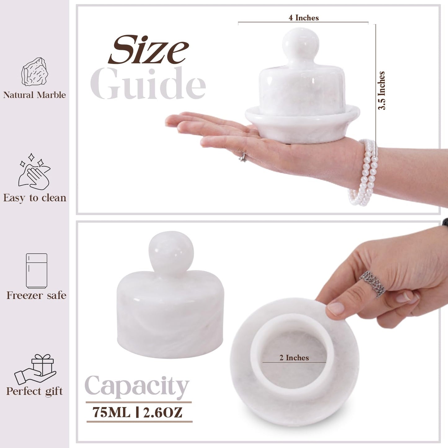 Marble Mini Butter Dish with Lid 4 Inch White French Butter Crock, Soft Butter Spreader, Butter Keeper for Kitchen Décor and Storage, Gift for Her Mother’s Day