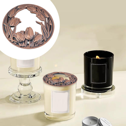 Tsnamay Zinc Alloy Lid Jar Candle Topper, Copper Flowers Jar Lid Candle Toppers to Burn Evenly Home Decor Accessories Candles Shades Sleeves Cover Top Lid