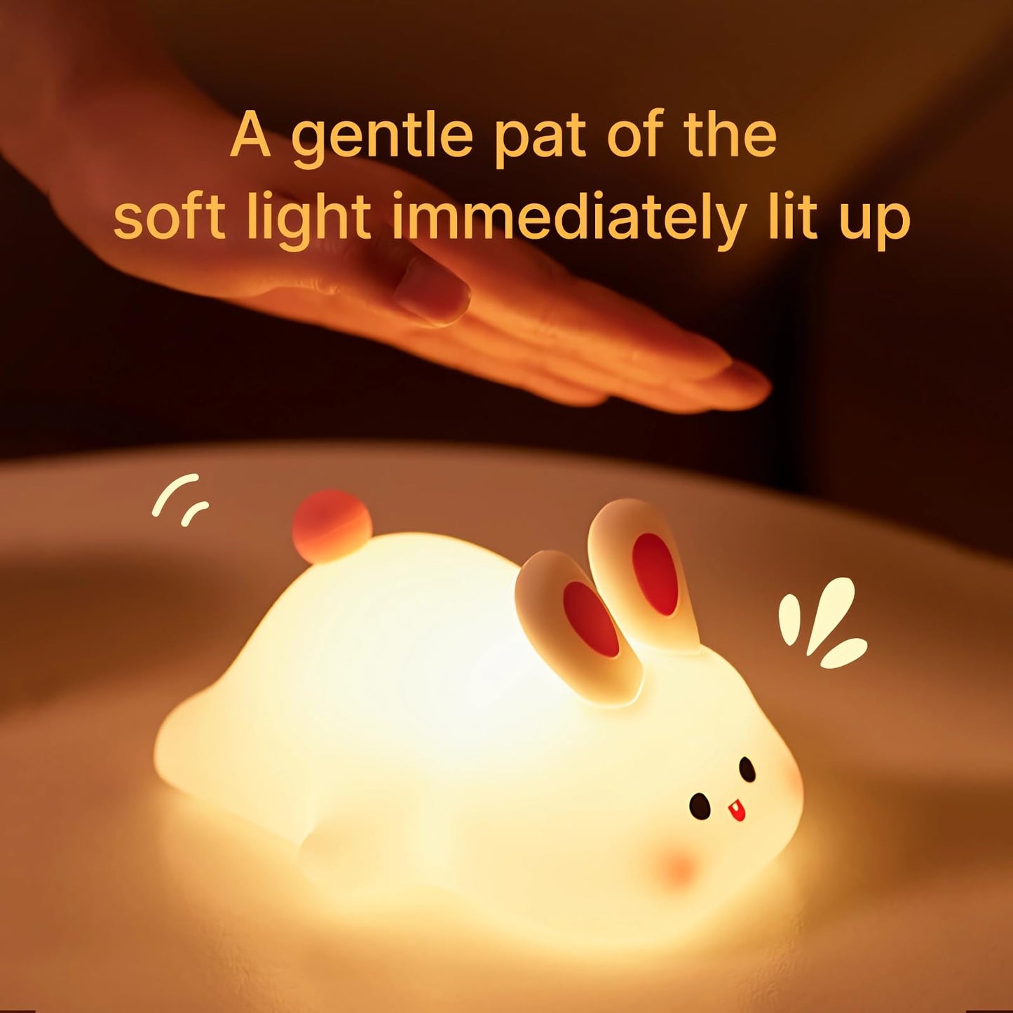 gofuch Night Light for Kids, Chubby-Faced Rabbit lamp 3-Level Dimmable USB Rechargeable Lamp with Timer, Soothing Animal Toy for Nursery Bedroom Dorm Decor, Gift for Boys Girls Teens Adults