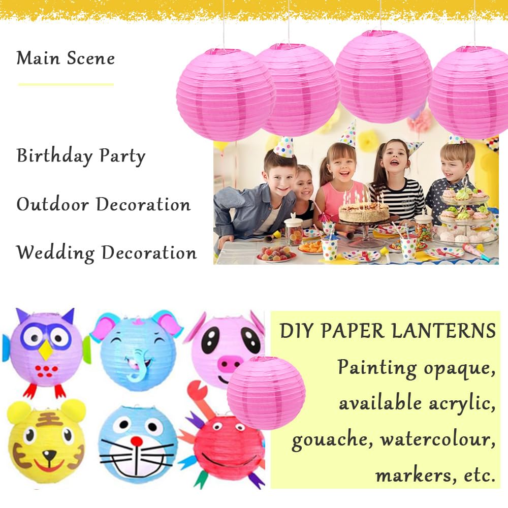 Ruidee 6Pcs Paper Lanterns Decorative Round Hanging Paper Lanterns for Birthday, Wedding, Christmas Xmas, Bridal, Home Decor, Party Decoration（12in/Rose）