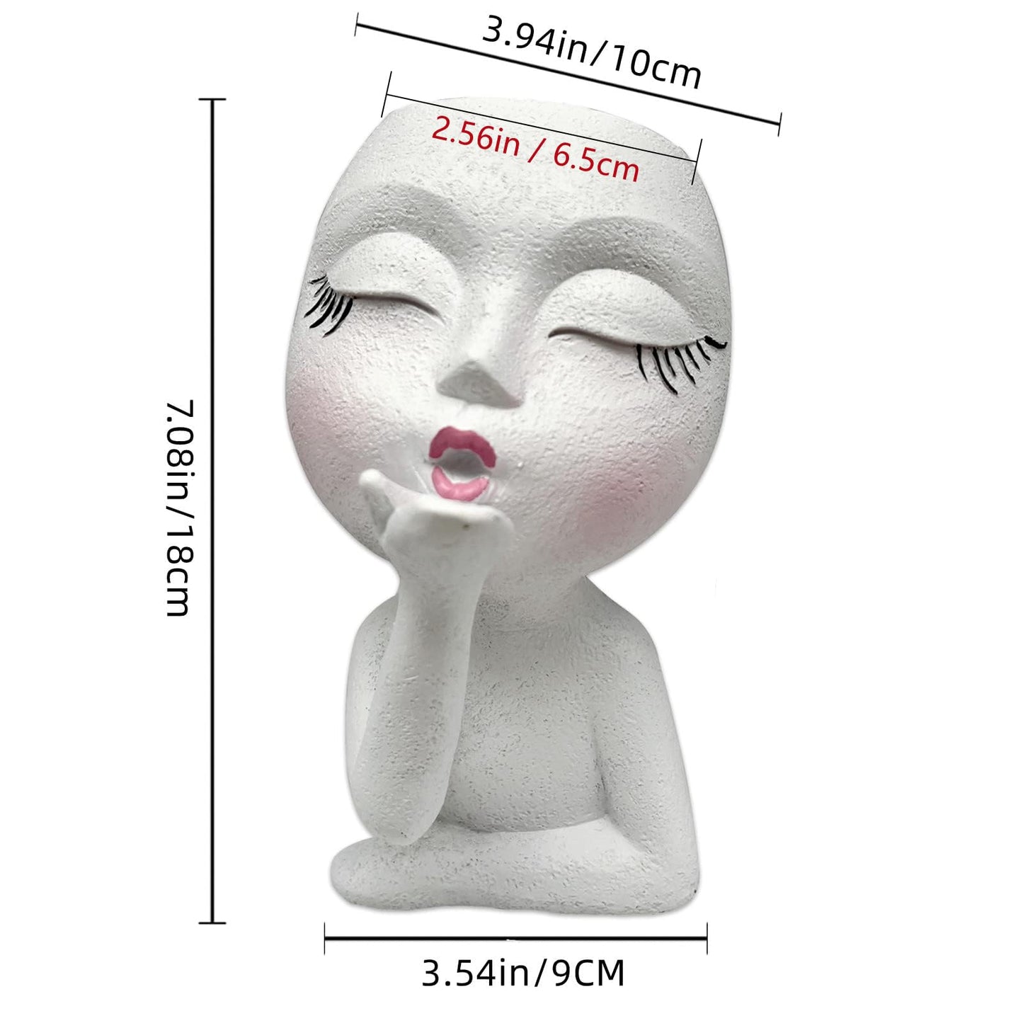 EylbKey Handmade Face Flower Pots Standing Air Kiss Head Planter Pot for Trailing Plants Cute Succulent Planter Resin Planters Funny Face Planters with Anti-Friction Pads White 1Pack