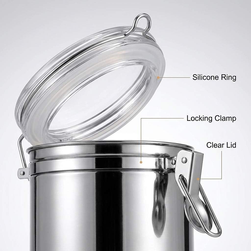 QWORK 4 Pack Stainless Steel Kitchen Storage Canister, Airtight Flour Clamp Canister, 26oz, 36oz, 47oz, 62oz