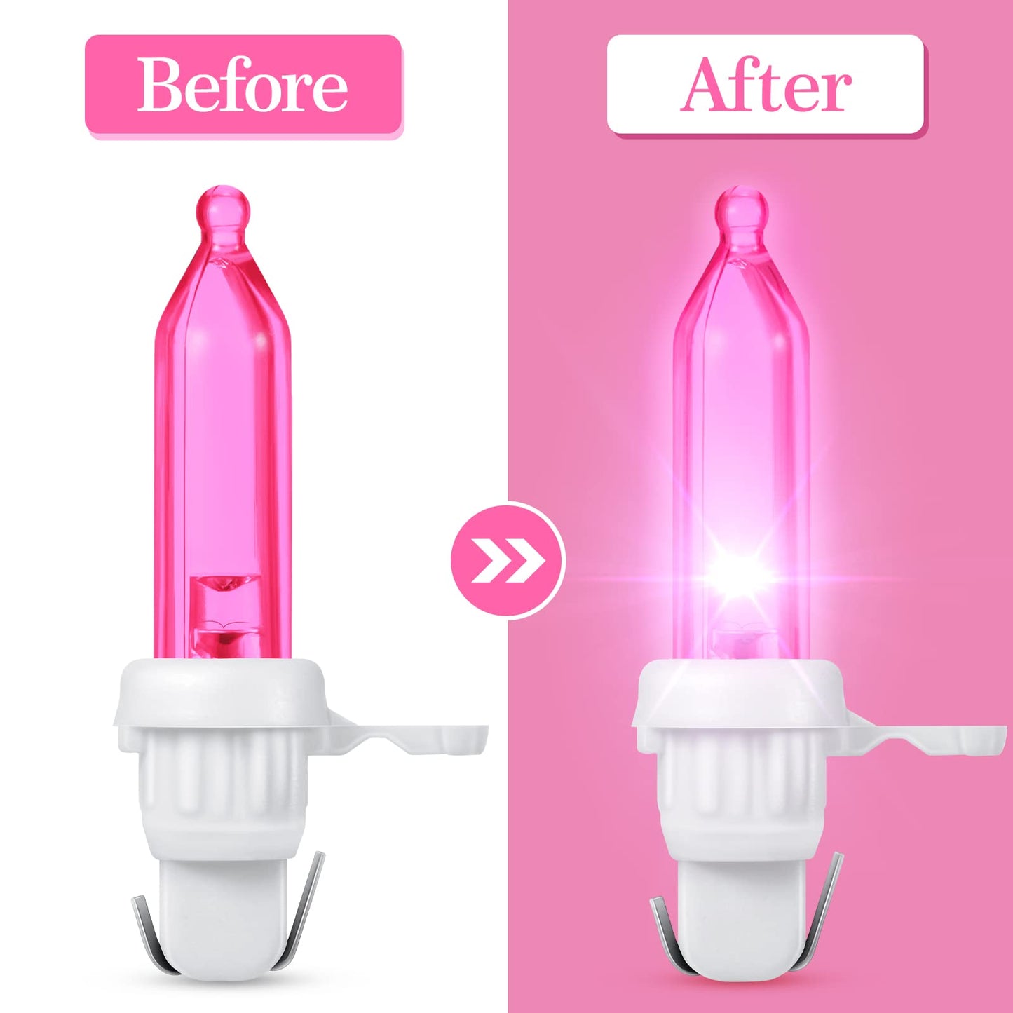 Remagr 120 Pcs Christmas LED Replacement Bulb Mini Wide Angle LED Xmas Bulbs Tree Light Outdoor String Light Replacement for Christmas Garden Party Decor(White Base with Pink Bulb)