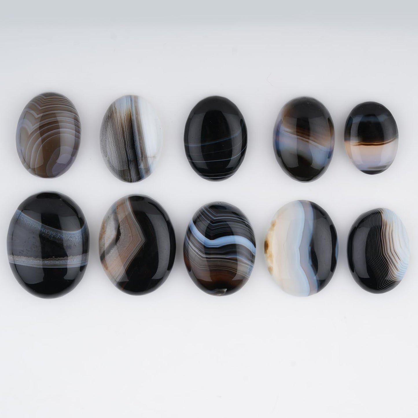 GemSymphony Natural Banded Agate Gemstone Cabochon Pack of 3 Mixed Shapes – Polished Crystal Stones for Jewelry Making Supply, Healing, Reiki & DIY Crafts, Natural Gem Cab Set for Wire Wrapping (10-20 mm)