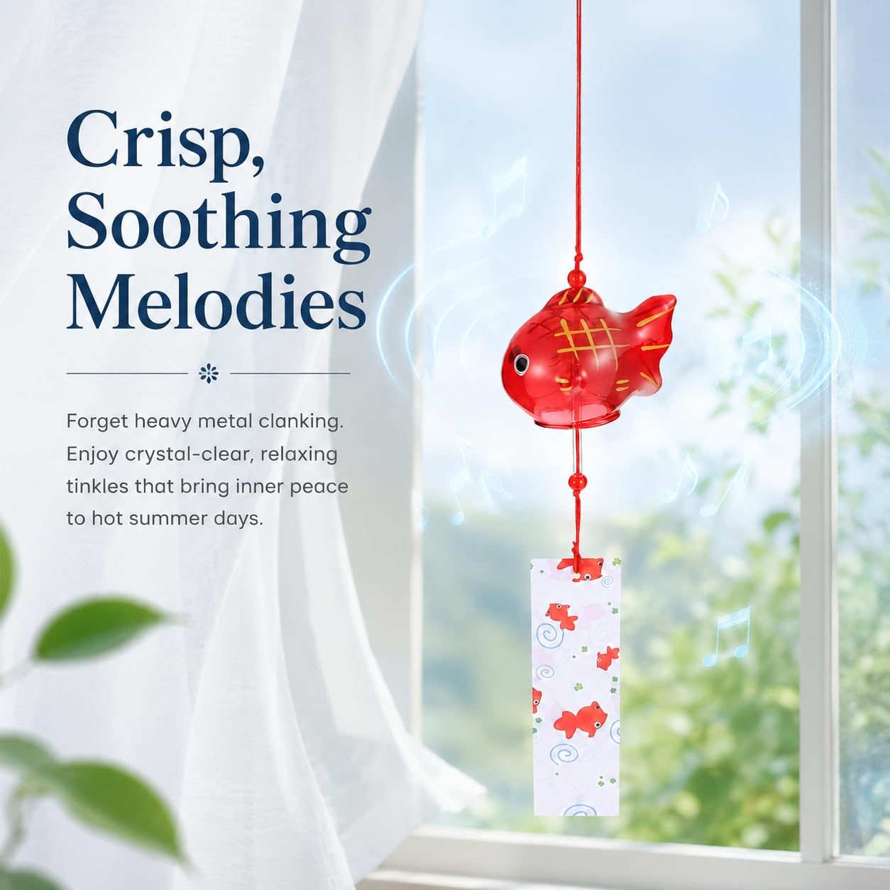 HEMOTON Japanese Wind Chime, Glass Lucky Wind Bell, Glass Windchimes Bells Suncatcher Lucky Feng Shui Hanging Ornament for Indoor Outdoor Patio Home Garden Decor