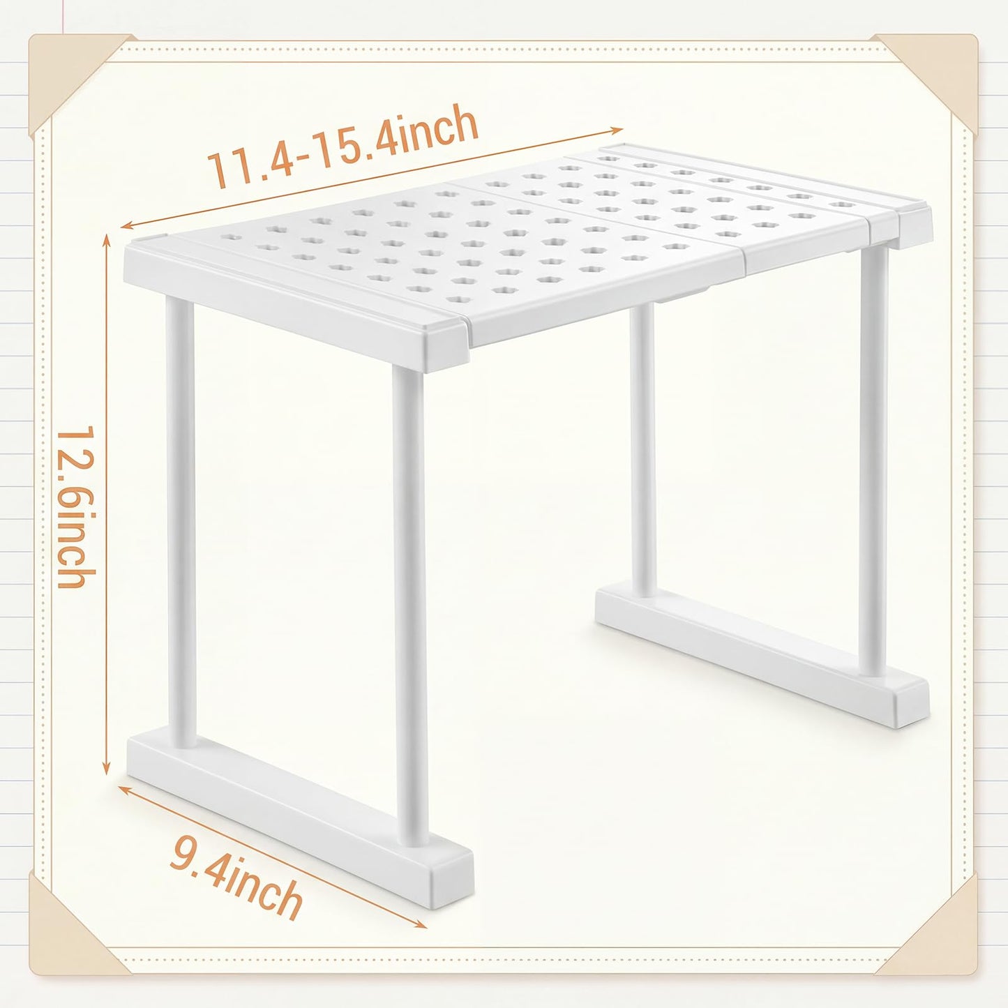 Colarr White Plastic Locker Organizer Shelf Adjustable to 11.4-15.4 Inches in Length for School Classroom Office Gym Lockers Home Storage