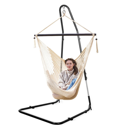 Bathonly Large Hammock Chair with Spreader Bar, Caribbean Hammock Swing Chair with Stand, XL Hammock Chair Outdoor Indoor, 330 LBS Weight Capacity