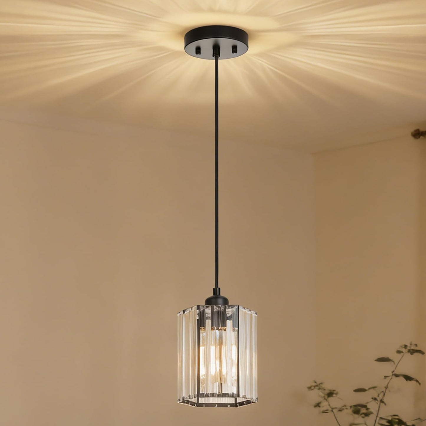 JIMKIGTO 1 Pack K9 Crystal Pendant Lighting, 1-Light Modern Pendant Island Lights, Adjustable Hanging Black Pendant Light Fixture Over Island Lights for Kitchen Dining Room Bedroom Bathroom Over Sink