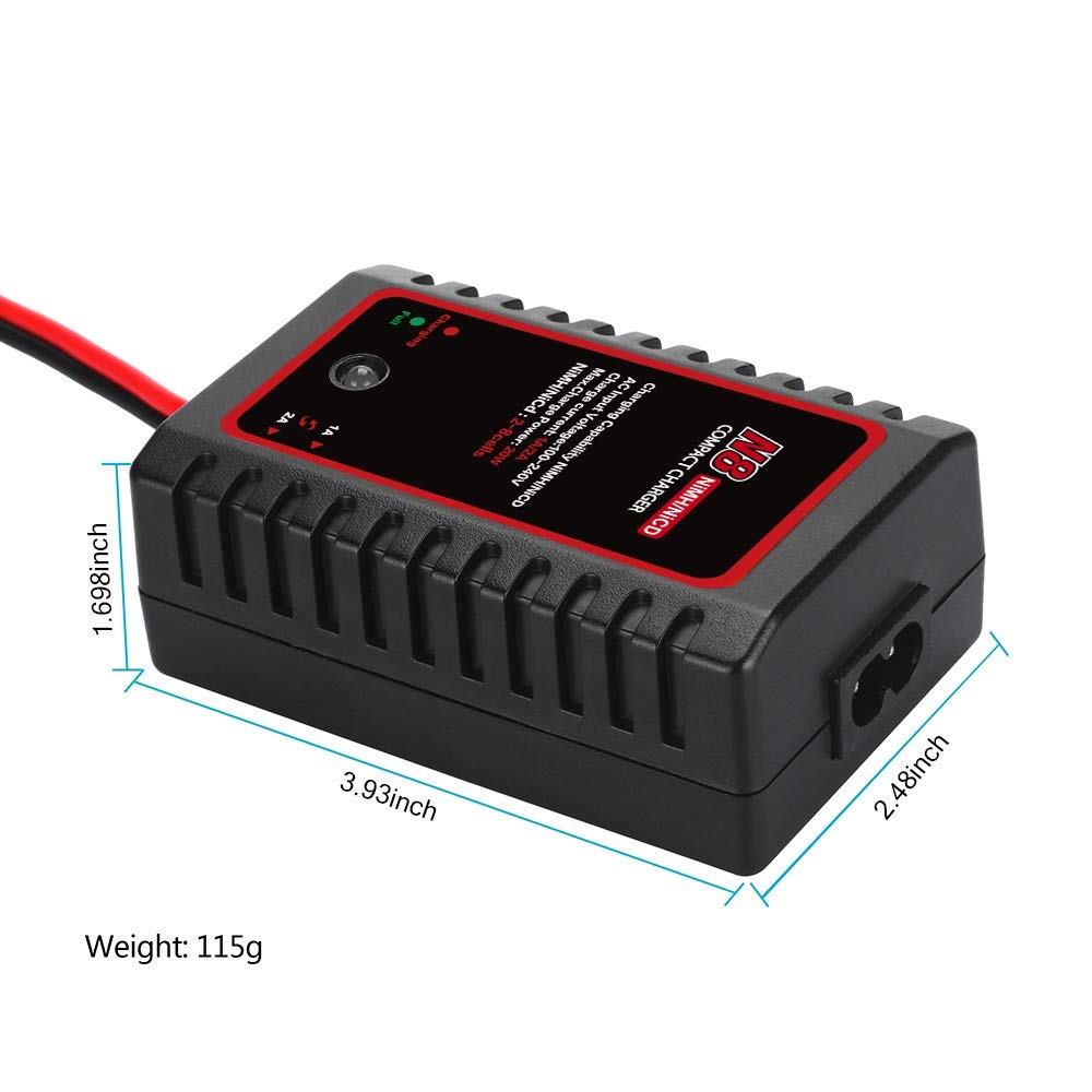 HTRC N8 NiMH Charger for 2-8s Nimh/NiCD Battery Pack(2.4V 3.6V 4.8V 6V 7.2V 8.4V 9.6V) of Airsoft RC Car RC Boat Drone,RC Charger for NiMH/NiCD Battery Pack with Standard/Mini Tamiya Connector