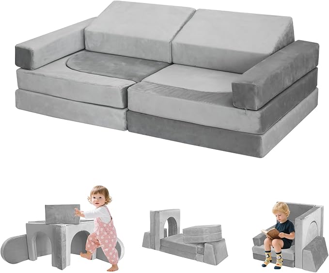 10 Pcs Modular Kids Play Sofa – Versatile Convertible Foam Cushion that Doubles