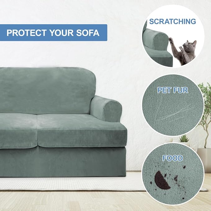 CUCRAF Cushion Sofa Cover 3 Piece Slipcovers, Soft Thick Velvet Couch Cover