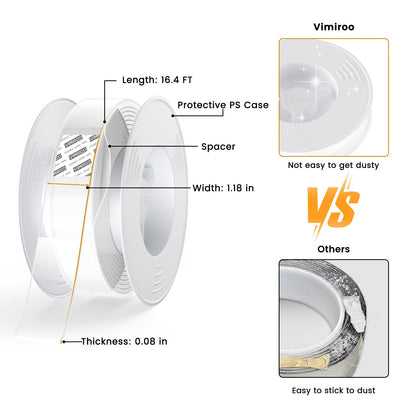 vimiroo 3 Pack Double Sided Tape Heavy Duty, Extra Large16.4FT Nano Double Sided MountingTape, Transparent Strong Removable Adhesive Picture Hanging Strips, Wall Tape Sticky Poster Carpet Decor