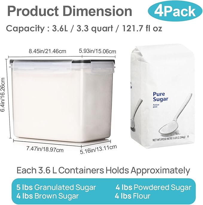 Vtopmart Food Storage Containers 3.3 quart / 3.6L, 4 Pieces BPA Free Plastic