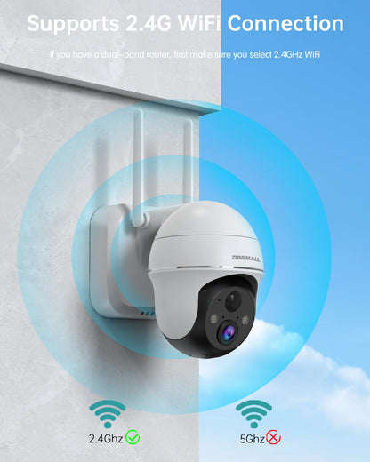 ZUMIMALL Security Cameras Wireless Outdoor, 360°View, 2K Battery Powered Cameras for Home Security, 3MP Color Night Vision, 2-Way Talk, IP66, AI Analysis, Cloud Storage, Alexa