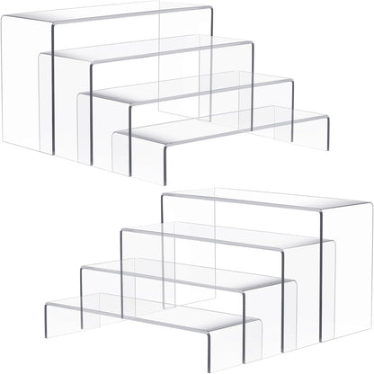 2 Set Large Acrylic Risers, 8 Pcs Rectangular Clear Acrylic Display Stand, Display Risers Shelf for Retail Desktop Shoe Showcase Jewelry Funko Pop Figures