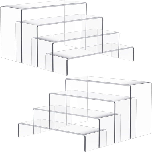 2 Set Large Acrylic Risers, 8 Pcs Rectangular Clear Acrylic Display Stand, Display Risers Shelf for Retail Desktop Shoe Showcase Jewelry Funko Pop Figures