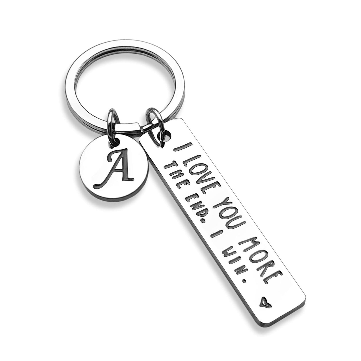 OUMILAN I Love You More The End I Win Keychain with 26 Letters for Boyfriend Girlfriend Couple Bithday Valentines Day Gifts (Letter A)