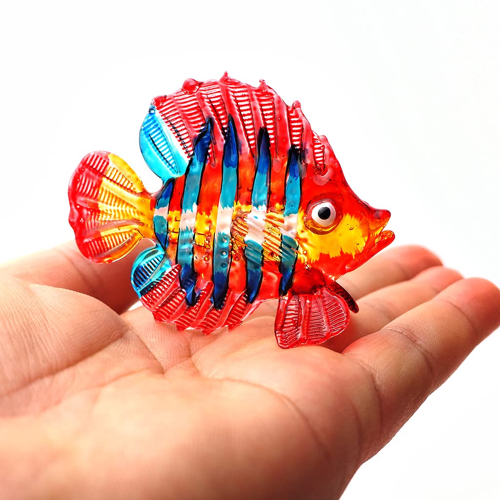 ZOOCRAFT Hand Blown Glass Fish Figurine Red Collectibles Aquarium Handicraft Miniature Sculpture