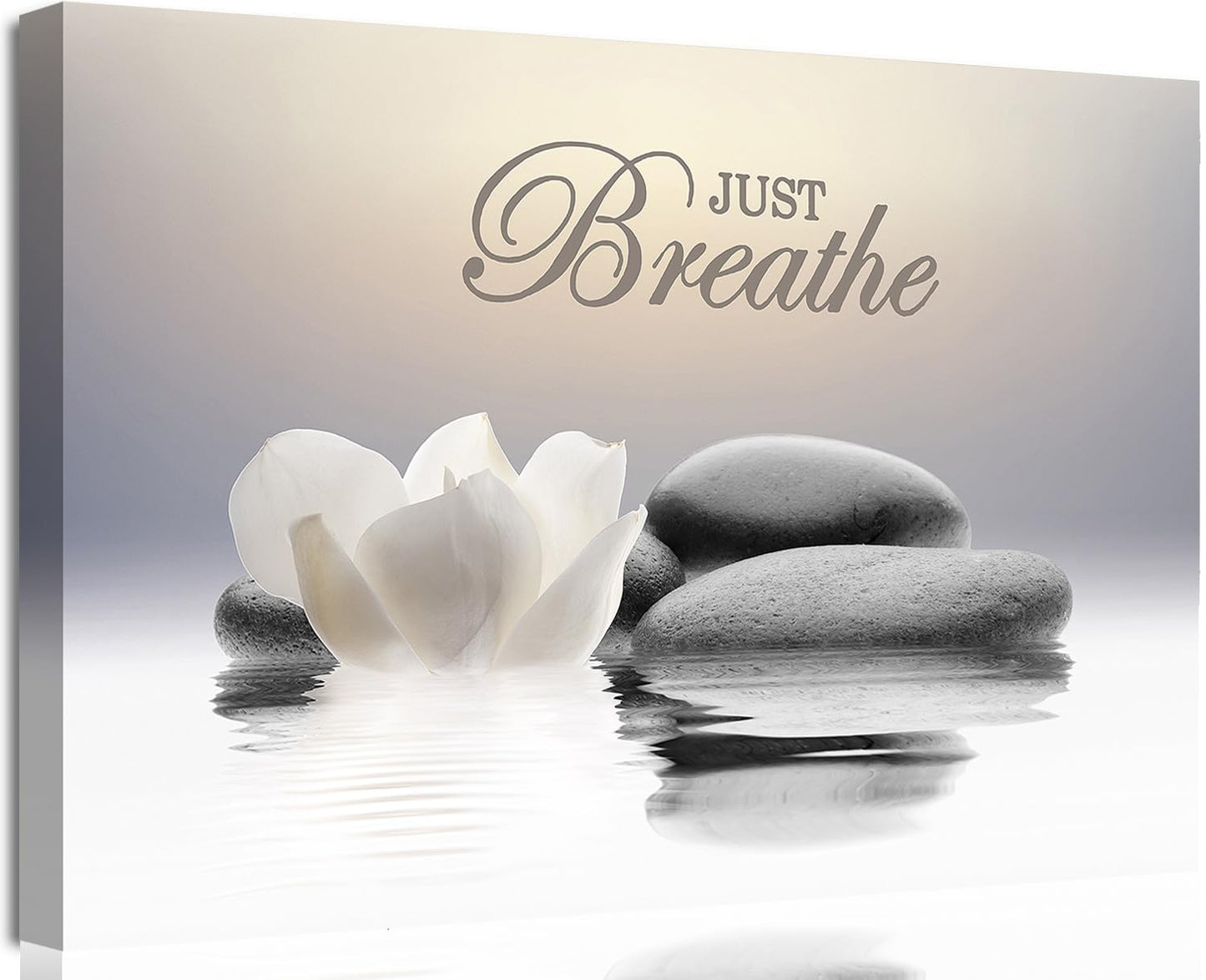 YTAPIFS Zen Stone Wall Art White Lotus Flower Prints Artwork Modern Zen Spa Poster Just Breathe Yoga Quotes Pictures Wall Decor for Yoga Room office Bathroom Meditation room 12 x 16 in