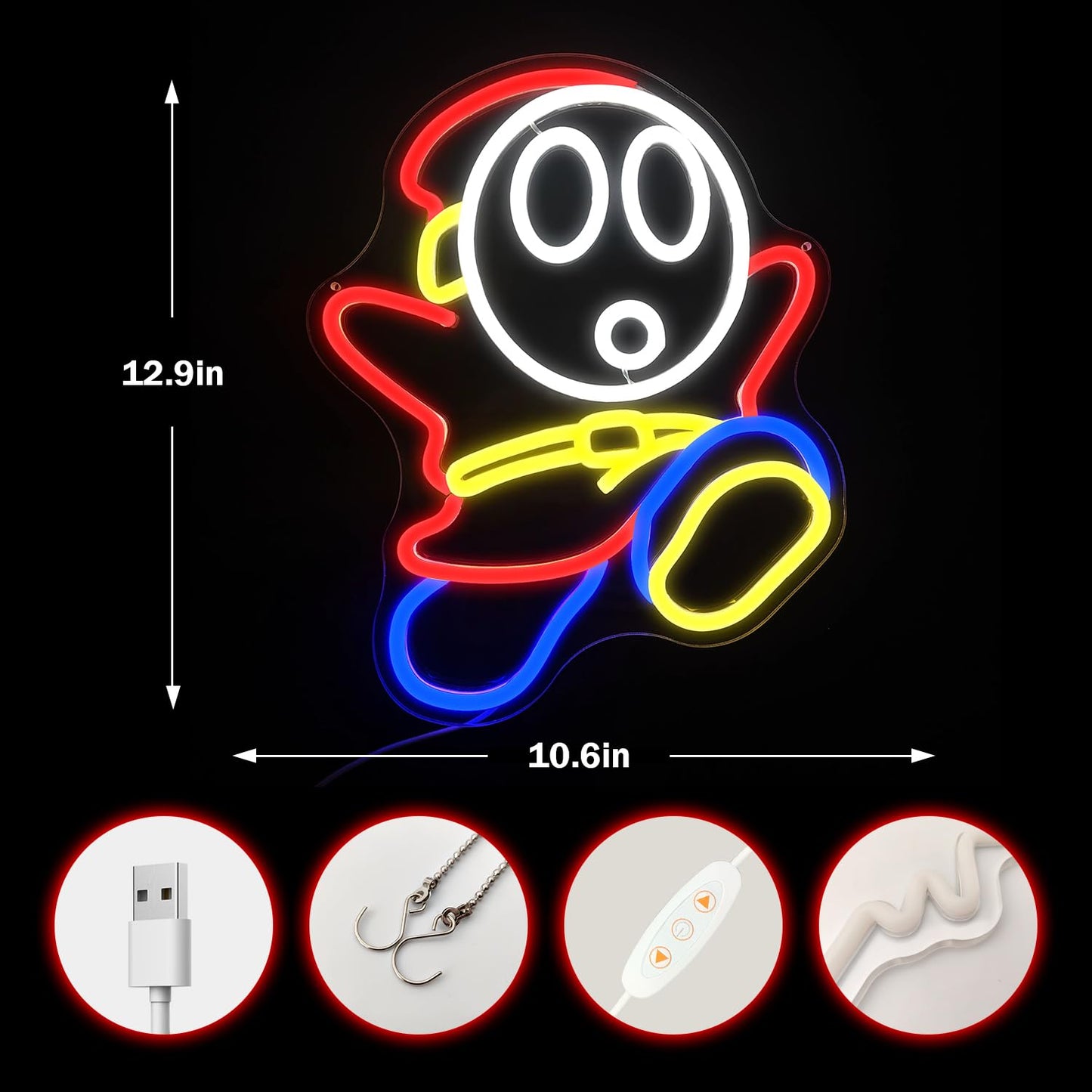 Shy Guy Neon Sign Dimmable Led Neon Sign for Wall Decor Gaming Neon Light Signs Light Up Signs for Bedroom Game Room Man Cave Birthday Christmas Gifts for Gamer