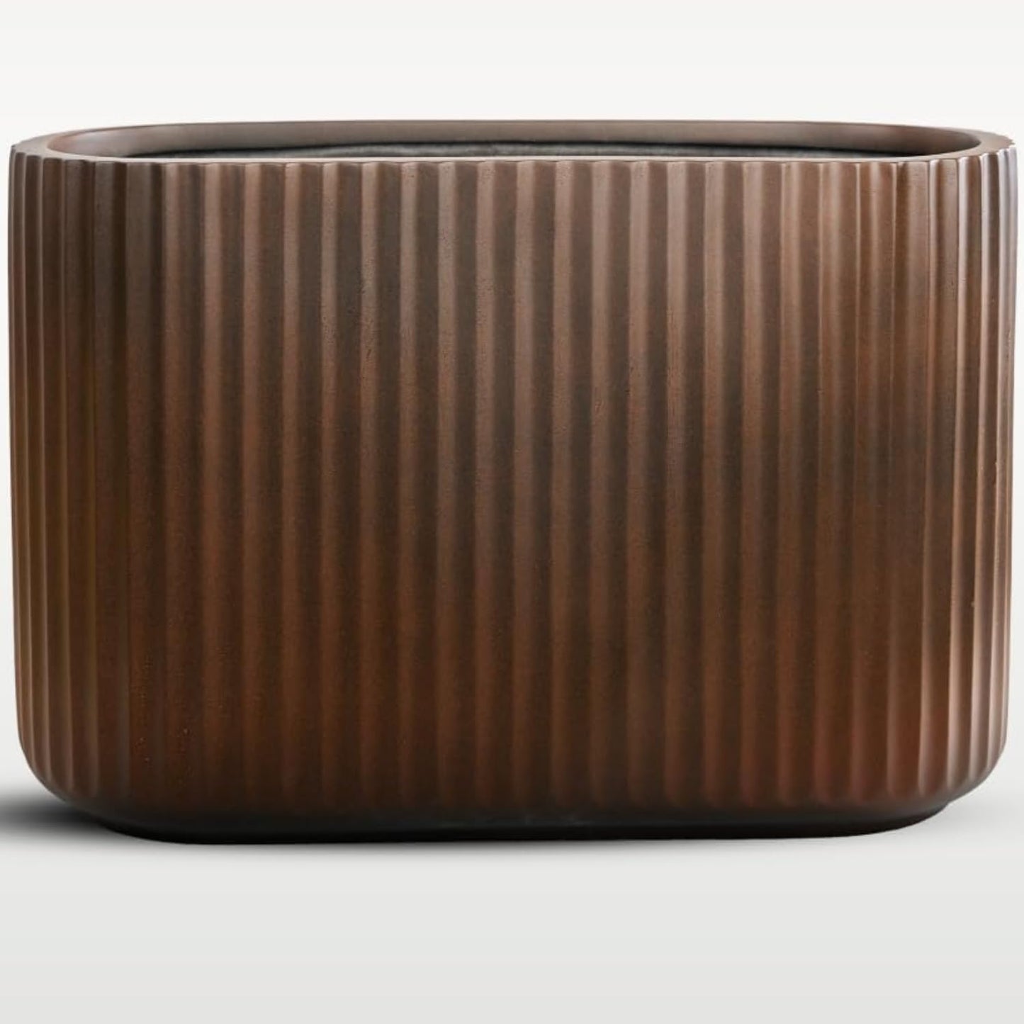 Wil & Vic 89s 15" H x 24" L Sirius Fiberglass Planter, Round Indoor and Outdoor Plant Pot with Drainage Hole, Lightweight, Durable Minimalist Home, Included 2 Extra Coco Mats, Rust