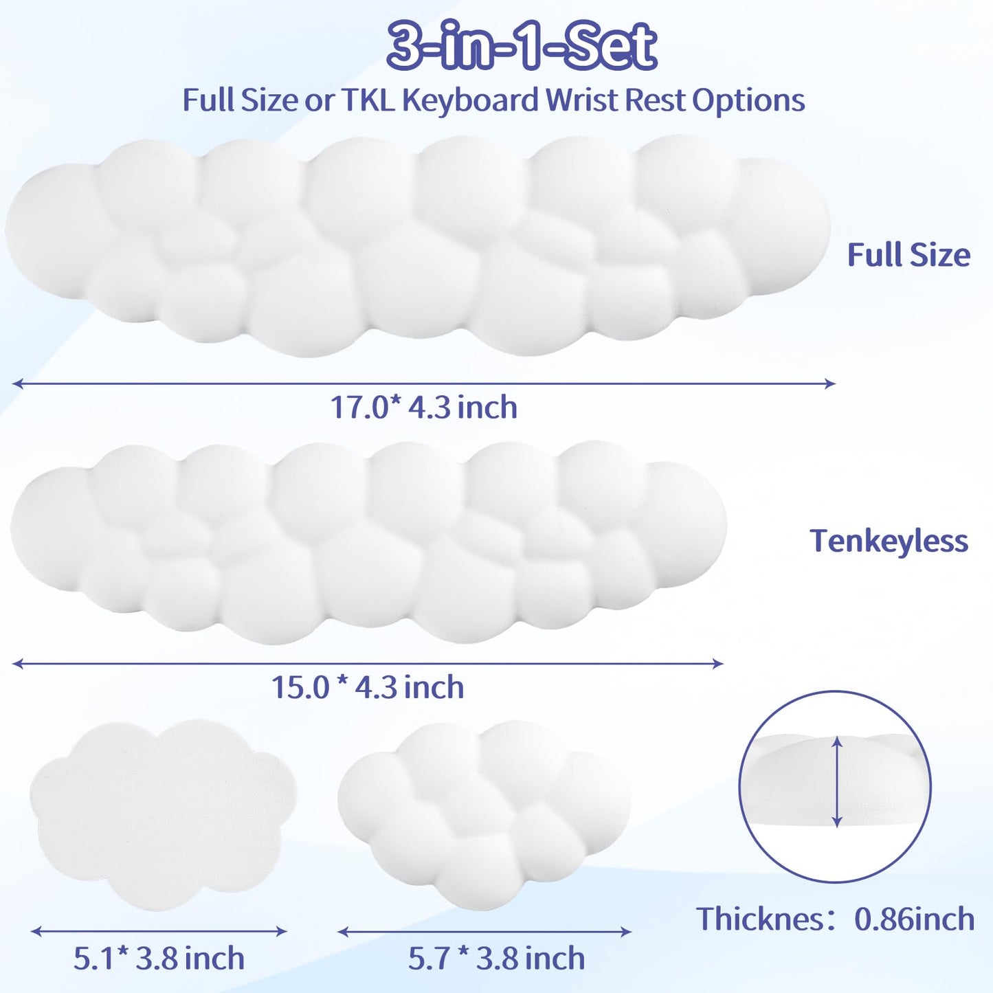 Sushret Cloud Wrist Rest Keyboard, Cloud Keyboard Wrist Pad Set with PU Leather Memory Foam, Cute Arm Rest for Palm Support, PC/Gaming Desk Accessories/Office Setup/Computer Hand Cushion - White