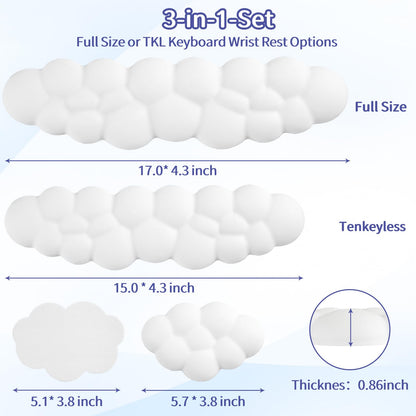 Sushret Cloud Wrist Rest Keyboard, Cloud Keyboard Wrist Pad Set with PU Leather Memory Foam, Cute Arm Rest for Palm Support, PC/Gaming Desk Accessories/Office Setup/Computer Hand Cushion - White